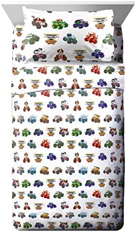 Monster Jam Truckin Pals 5 Piece Twin Bed Set - Includes Comforter & Sheet Set - Bedding Features Grave Digger & Megalodon - Super Soft Fade Resistant Microfiber (Official Monster Jam Product)