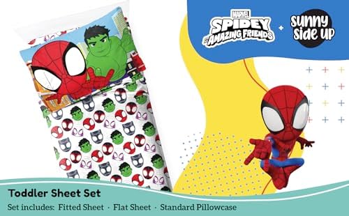 Sunny Side Up Spidey & His Amazing Friends Toddler Sheet Set - 3 Piece Toddler Bedding Set Includes Pillow Cover - Super Soft Superhero Microfiber Sheets Features Miles Morales & Ghost Spider