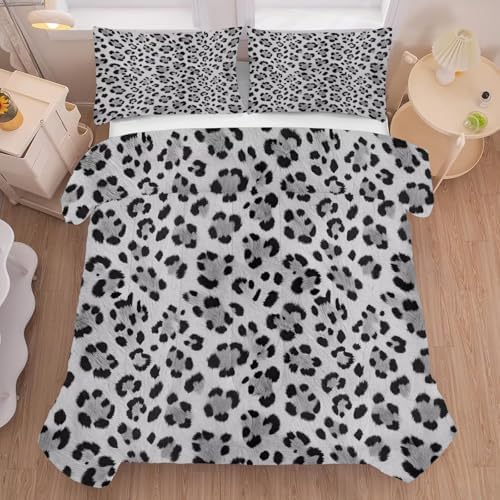 Grey Cheetah Print Comforter Set King, Leopard Bedding for Girls, 3pc