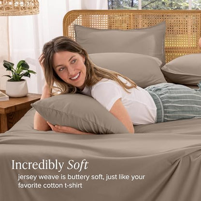Bare Home 100% Organic Cotton Jersey Sheet Set (Split King, Taupe)