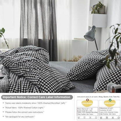 mixinni Black Gingham Comforter Set King, Plaid Comforter Set 3 Pieces 1 Black Grid Comfoter with 2 Pillow Cases for All Seasons, Soft Fluffy Modern Grid Pattern Printed Bedding-King Size