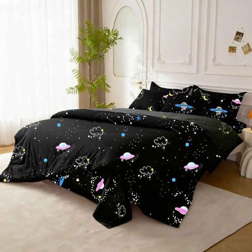 SDY Space Twin Bedding Set with Cozy Space Comforter and Sheets ，Kids Bed in a Bag for Boys Girls