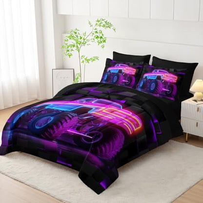 HOSIMA 7Pcs Truck Full Comforter Set Cool Extreme Sports Bedding for Boys.