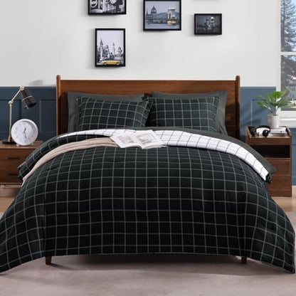 Plaid Twin XL Comforter Set Black 5 Pieces Bed in a Bag for College Dorm