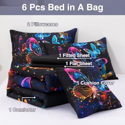 A Nice Night Galaxy Bedding Sets，6pcs Butterfly Comforter Set