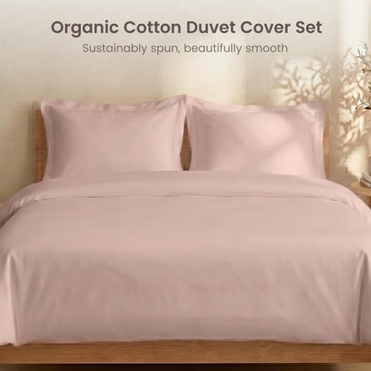 BIOWEAVES 100% Organic Cotton Twin/Twin XL Duvet Cover Set, 2-Piece, 300 Thread Count Sateen Weave GOTS Certified Comforter Cover with Buttoned Closure and 1 Pillow Sham – Dusty Rose, 66x90 inches