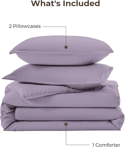 Litanika Grayish Lavender Purple Comforter Set Full Size, 3 Pieces Lightweight Solid Bedding Comforter Set, All Season Fluffy Bed Set (79x90In Comforter & 2 Pillowcases)