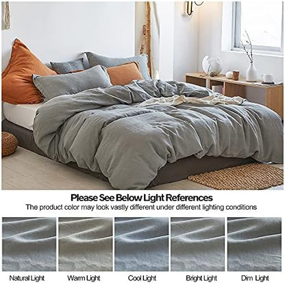 Simple&Opulence 100% Linen Duvet Cover Set 3pcs Basic Style Natural French Washed Flax Solid Color Soft Breathable Farmhouse Bedding with Button Closure - Ultimate Grey, King