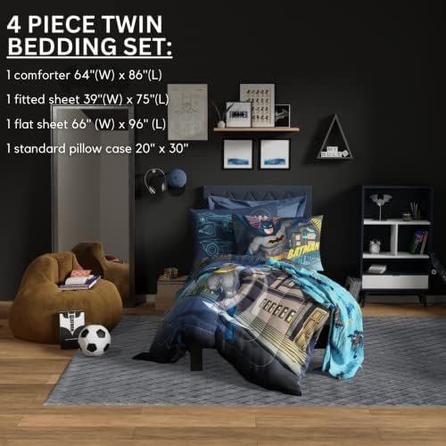 Franco Kids Bedding Super Soft Comforter and Sheet Set, 4 Piece Twin Size, Batman