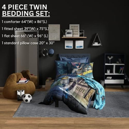 Franco Kids Bedding Super Soft Comforter and Sheet Set, 4 Piece Twin Size, Batman