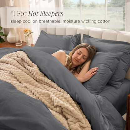 Bare Home 100% Organic Cotton Percale Duvet Cover Set (Queen, Grey)