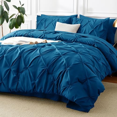 CozyLux Full Size Comforter Sets Teal, 7 Pieces Pintuck Bed in a Bag