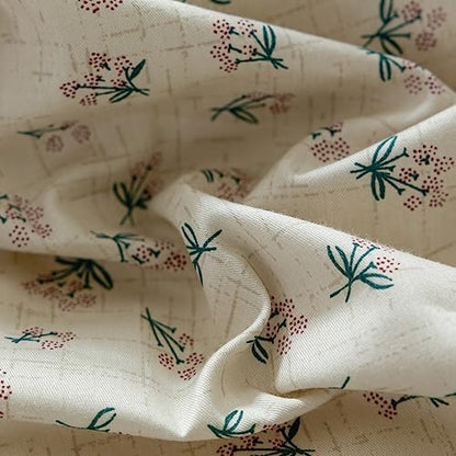 mixinni Country Style Duvet Cover Queen Size - Cottagecore Green Floral Vintage Bedding 3PC with Bow Ties Pillowcases, 100% Cotton Soft Aesthetic Boho Comforter Cover for Girls-Queen Size