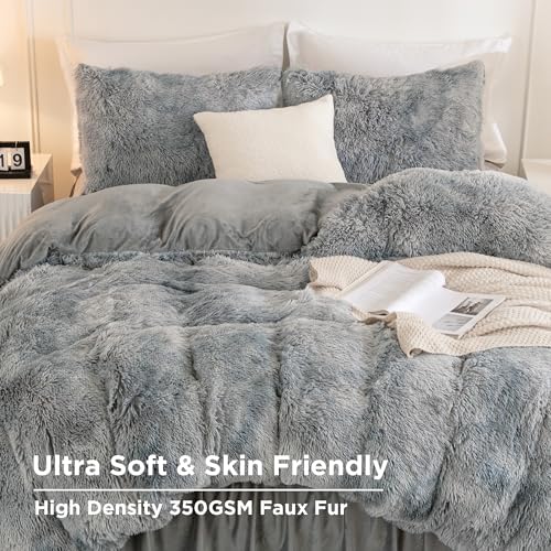 Andency Tie-Dyed Gray White King Size Comforter Set, Fluffy Bedding Set