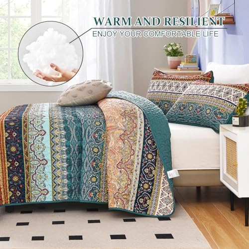 WONGS BEDDING Boho Twin Quilt Set, 2 Pieces Bedspread Bedding,Brown Green