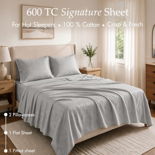 Threadmill 600TC Cotton King Sheet Set, Sateen, Jacquard, Light Grey