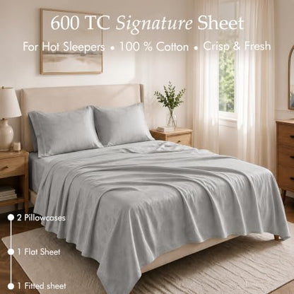 Threadmill 600TC Cotton King Sheet Set, Sateen, Jacquard, Light Grey