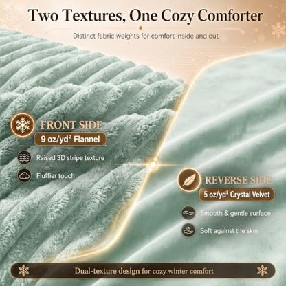 CozyLux Fleece Full Size Comforter Sets, 3 Piece Warm Sage Green Bedding