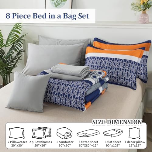 Anibedding 8 Pieces Bed in a Bag,Striped Comforter Set King Size