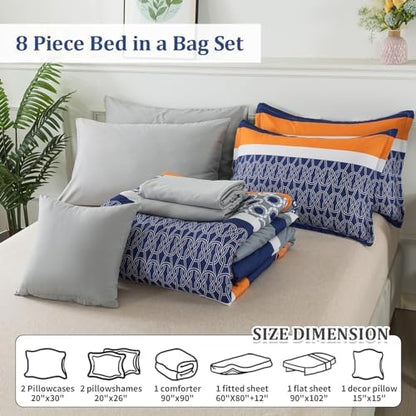 Anibedding 8 Pieces Bed in a Bag,Striped Comforter Set King Size