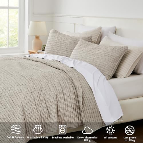 WDCOZY Taupe California King Size Quilt Set, 3 Pieces 118x106 inches