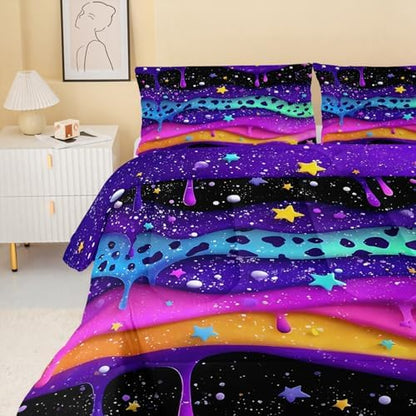 QOOMO Colorful Star Kids Comforter Set Queen Size