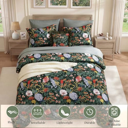 King Size Comforter Set-7 Pieces Green Floral Bed in a Bag King Bedding Set