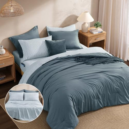 Monbix King Size Comforter Set-7 Pieces Soft Bed in a Bag King Bedding Set