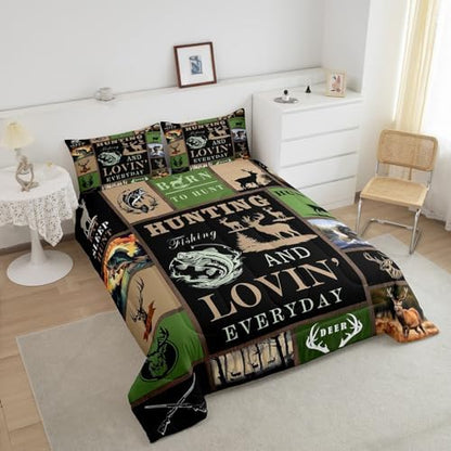 Feelyou Big Pike Fish Bedding Set - Deer Comforter Set for Kids Boys Girls - Twin Size with 1 Comforter and 1 Pillowcase