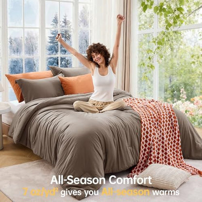 MUXHOMO California King Comforter Set, All Season Ultra Soft Down Alternative Bedding - 3 Piece Lightweight Bed Set Includes 1 Comforter (104"x96") and 2 Pillow Shams (20"x36"), Brown
