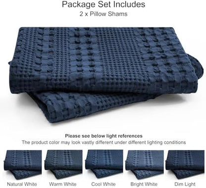 PHF Cotton Waffle Pillow Shams Queen Size 20"x30", Blue Sapphire, No Insert