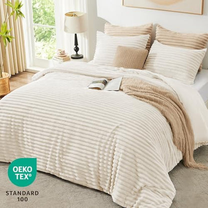 EXQ Home Fluffy Comforter Set Full Size,3 Pieces Bed Set,Beige