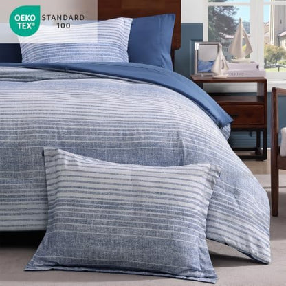 Twin XL Comforter Set Striped Ocean Blue 5 Pieces College Dorm Bed in a Bag