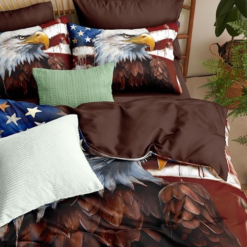 CCoutueChen American Flag Comforter Bedding Set Full Size Retro Eagle Decorative Comforter Set Wildlife Animal Bird Down Comforter 3Piece Soft Lightweight Quilt Set with 2 Pillowcases