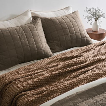 EVERGRACEHOME Chunky Chenille Knit Throw Blanket, 108x92, Camel Brown