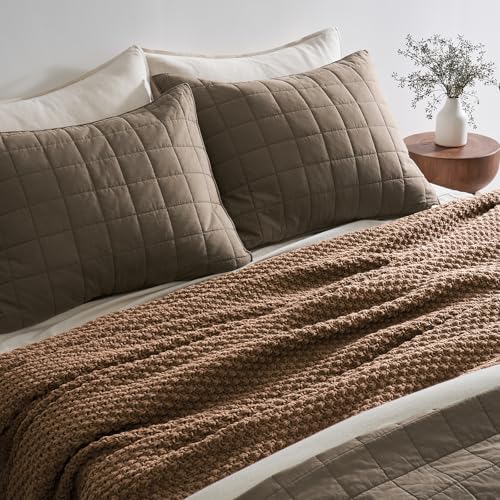 EVERGRACEHOME Chunky Chenille Knit Throw Blanket, 90 x 90, Camel Brown