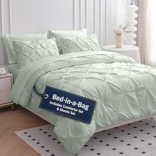 LANE LINEN 7 Piece Cal King Comforter Set Microfiber All Season - Mineral