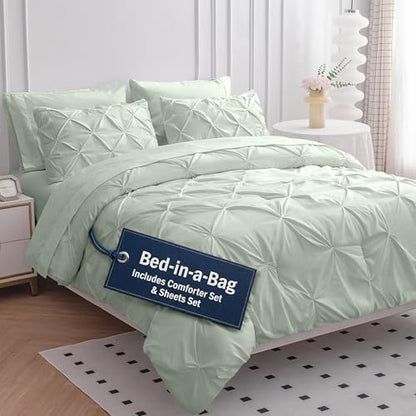 LANE LINEN 7 Piece Cal King Comforter Set Microfiber All Season - Mineral