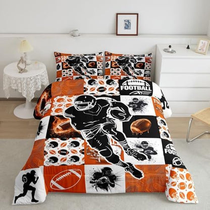 Erosebridal Sports Geometric Kids Bedding | Football Full Comforter Sets,Rugby Comforter Cool Sports Game Duvet Insert with 2 Pillow Cases