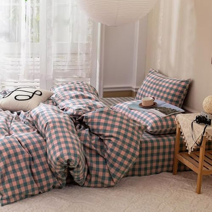 mixinni Plaid Comforter Set Twin XL - 3 Piece Soft Geometric Checkered Comforter with 2 Pillow Shams, Modern Gingham Pattern Bedding Set for All Season, Breathable & Soft Cozy (Pink, Purple, Blue)
