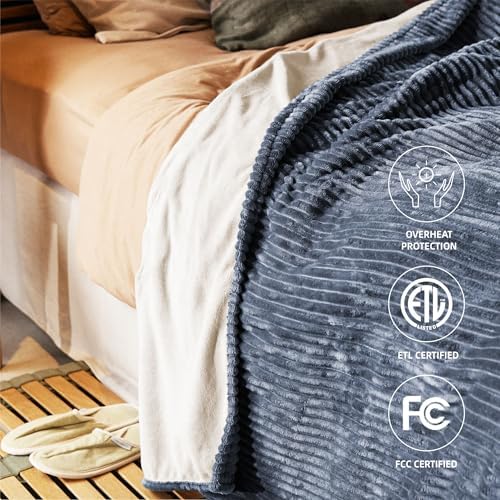 Heated Blanket Twin Size, 6 Heat Levels Electric Blanket, Blue