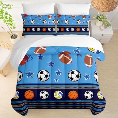 QOOMO Sports 7 Pieces Comforter Set Twin Size,Sports Bedding Set for Kids