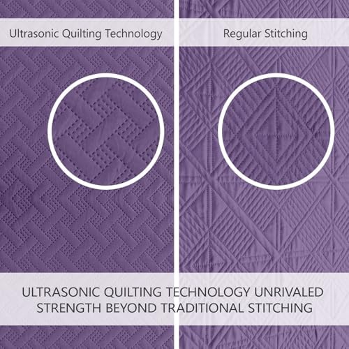 FLYMME Quilts King Size,Lightweight Purple Bedspreads,Basket Weave Pattern,Ultra Soft Microfiber Bed Coverlet 3 Pieces for All-Seasons (1 Quilt,2 Pillow Shams)