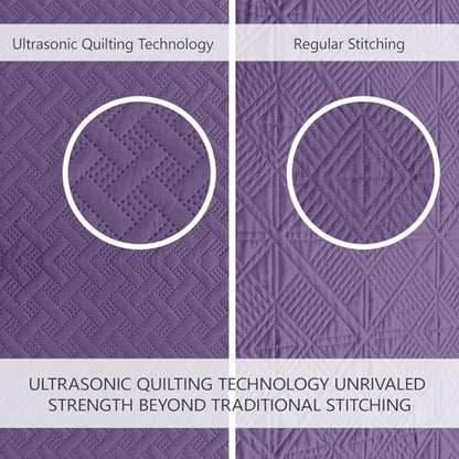 FLYMME Quilts King Size,Lightweight Purple Bedspreads,Basket Weave Pattern,Ultra Soft Microfiber Bed Coverlet 3 Pieces for All-Seasons (1 Quilt,2 Pillow Shams)