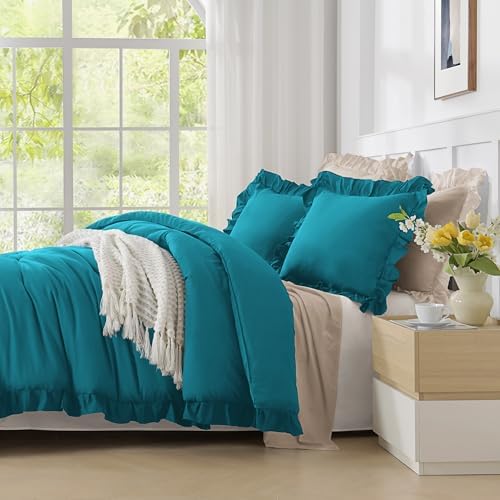 Andency Turquoise California King Comforter Set, 3 Pcs Shabby Chic Bedding