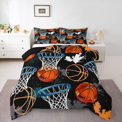 Castle Fairy Basketball Comforter Set King Size Hip Hop Graffiti Tie Dye Bedding Set 3pcs for Kids Teens Boys Room Decor Ball Sports Gaming Quilt Set Modern Fashion Duvet Insert,2 Pillowcases