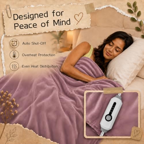ReyyNio Electric Heated Blanket Twin Size 62"x84", 10H Auto-Off, Purple
