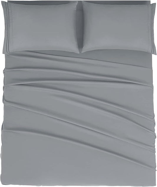 Mejoroom California King Size Sheet Set - Soft Microfiber Bed Sheets,Deep Pocket Fitted Sheet, Breathable, Wrinkle & Fade Resistant - 4 Piece (California King, Gray)