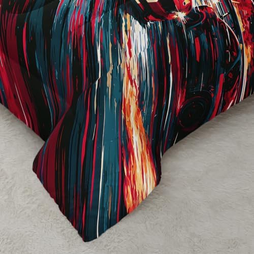 AILONEN Full Comforter Set 3 Piece, Red Motorsport Motion Abstract, Smooth Microfiber Down Alternative Quilt with 2 Pillowcases for Contemporary Guest Room
