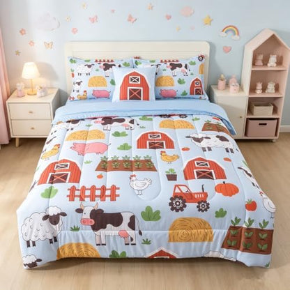 Farm Animal Bedding Twin 6 Pieces Kids Farmhouse Comforter Set